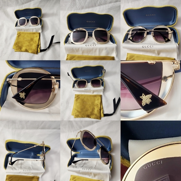 Gucci Gold GG0105S Gradient Round Sunglasses With Case, pouch and Dust cloth New - Picture 11 of 16